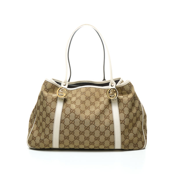 GG Tote Interlocking Top handle bag in Canvas, Gold Hardware