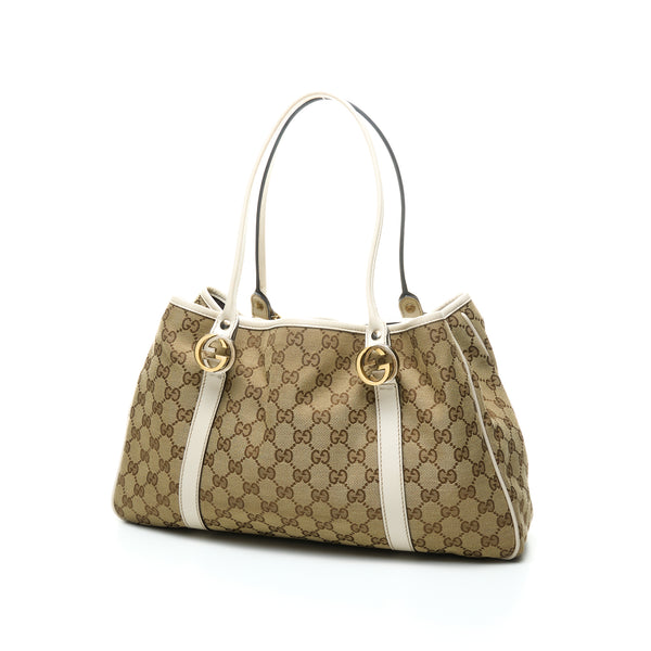GG Tote Interlocking Top handle bag in Canvas, Gold Hardware