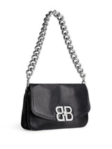 BB Logo Soft Leather Shoulder Bag, Silver Hardware
