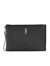 Logo Plaque Quilted Chevron Clutch, Gold Hardware