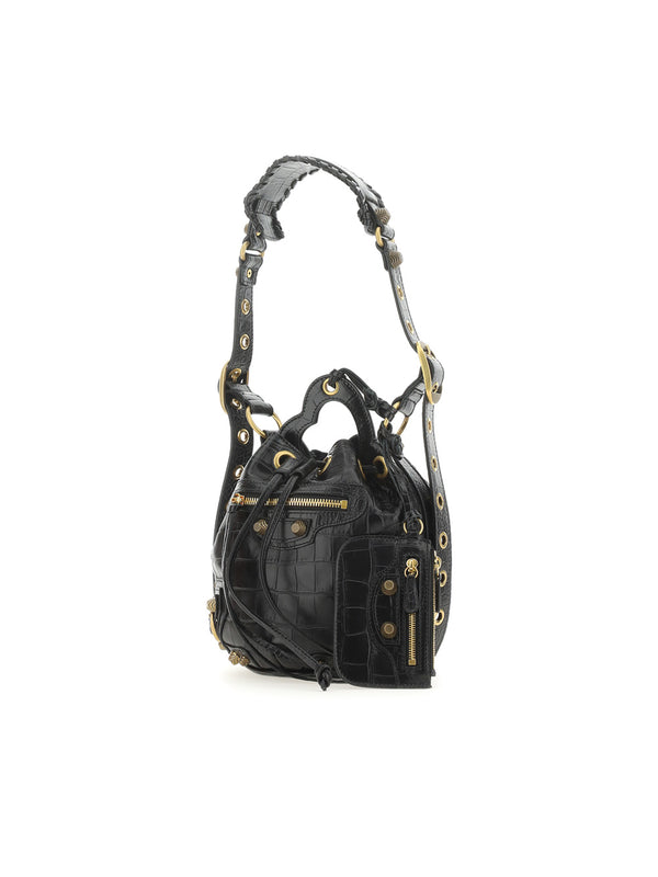 Le Cagole XS Croc Embossed Bucket Bag