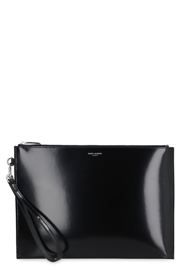 Smooth Leather Clutch, Silver Hardware