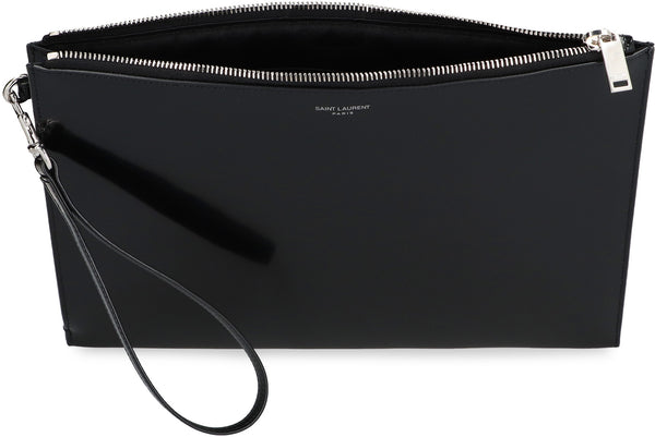 Smooth Leather Clutch, Silver Hardware