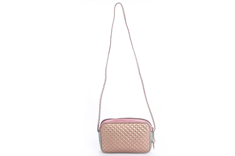 Laminate Shoulder Bag, Quilted Pink Metallic & Blue Metallic
