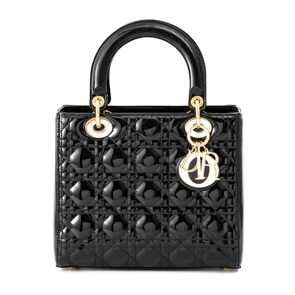Lady Dior Medium Top Handle Bag in Patent Leather, Gold Hardware