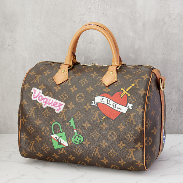 Speedy Bandouliere Patches Limited Edition 30 Shoulder bag in Monogram coated canvas, Gold Hardware