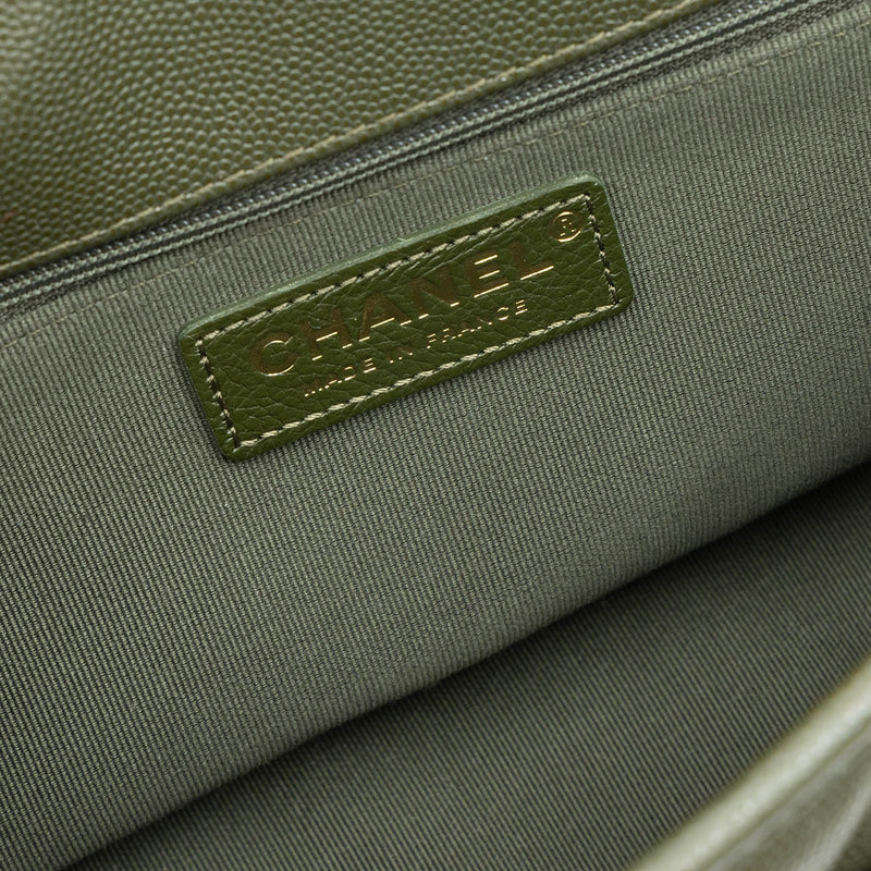 School Memory Top Handle Bag in Caviar Leather, Gold Hardware