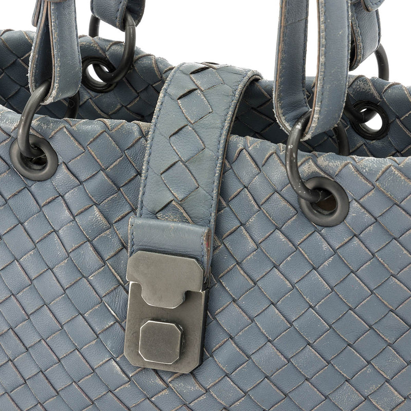 Roma Small Top Handle Bag in Intrecciato Leather, Ruthenium Hardware