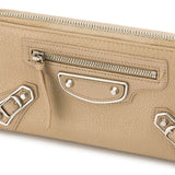 Metallic Edge Continental Wallet in Goat Leather, Silver Hardware