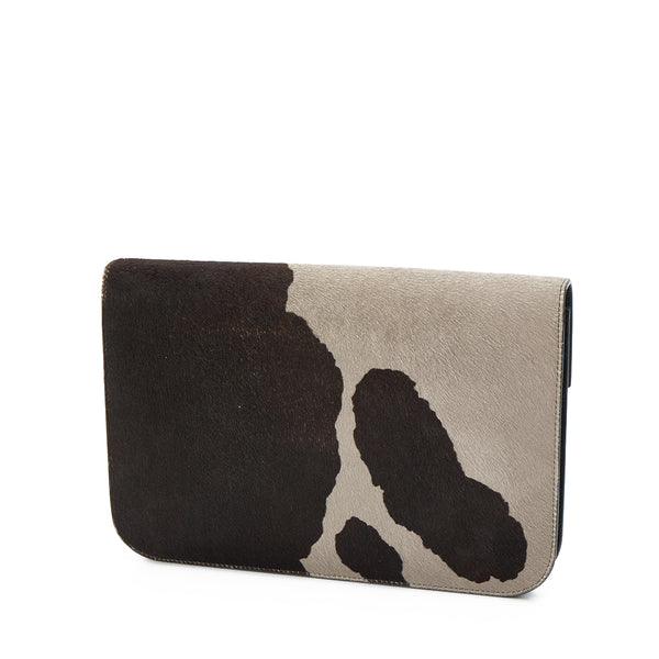 Pony Clutch in Natural Fur, Silver Hardware