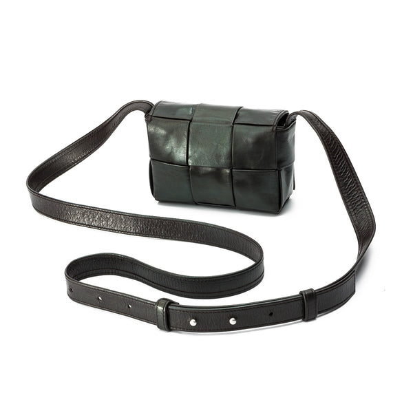 Cassette Candy Crossbody bag in Intrecciato leather, Silver Hardware