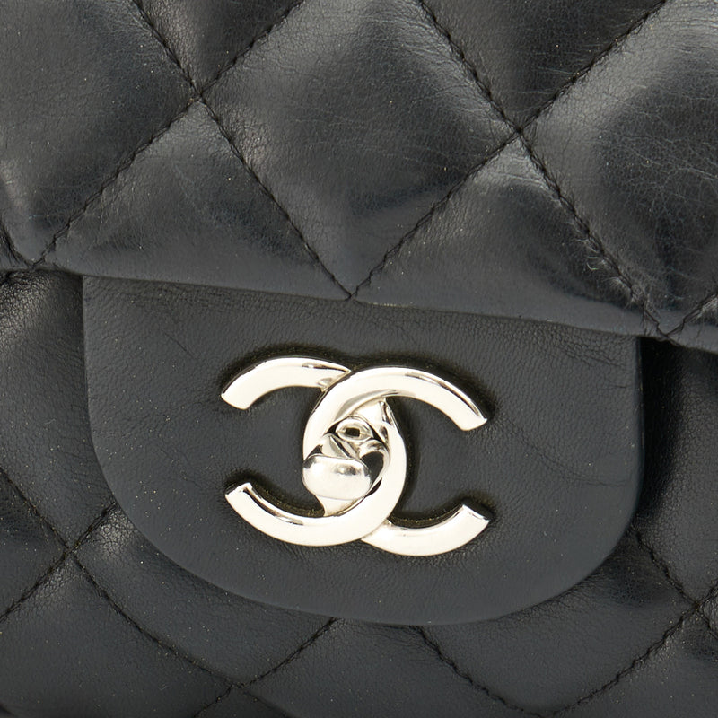 Chanel Classic Jumbo Single Flap Lambskin Leather Silver Hardware Black.