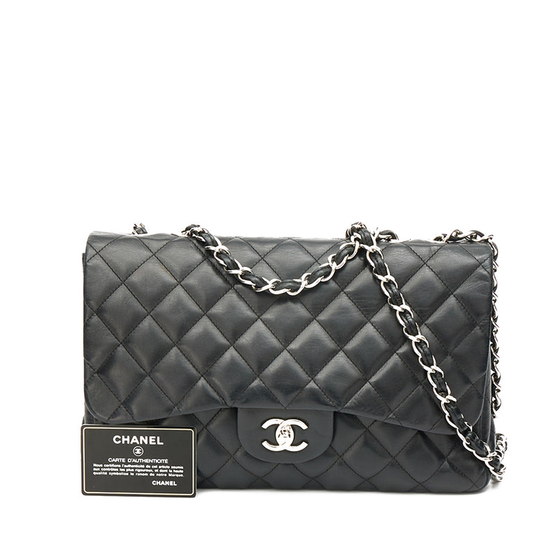 CHANEL Single Flap Silver Chain Shoulder Bag Black Purse Lambskin For Sale  at 1stDibs