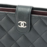 Flap Bi-fold Compact Wallet in Caviar leather, Silver Hardware
