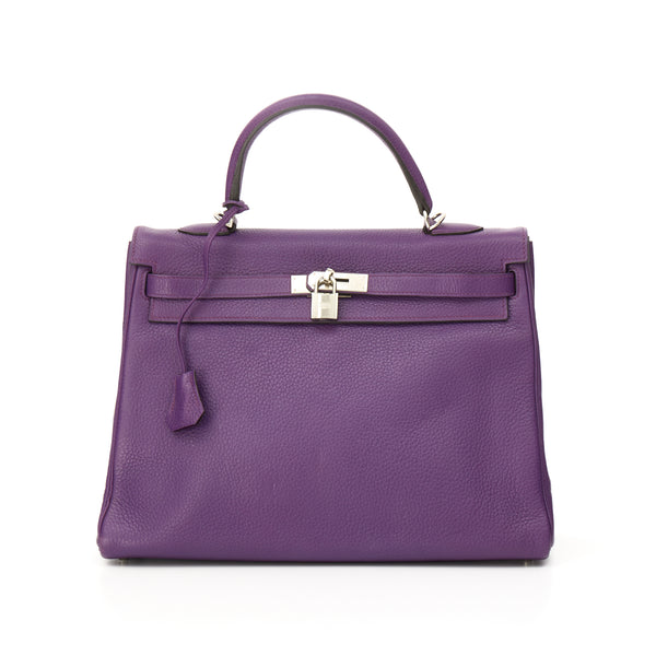 Hermes Kelly Handbag Bicolor Togo with Brushed Gold Hardware 28 Purple