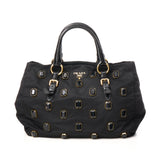 Pietre Jewelled Top handle bag in Nylon, Gold Hardware