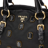 Pietre Jewelled Top handle bag in Nylon, Gold Hardware