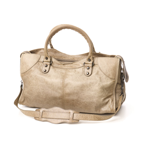 Part Time Top handle bag in Distressed leather, Ruthenium Hardware