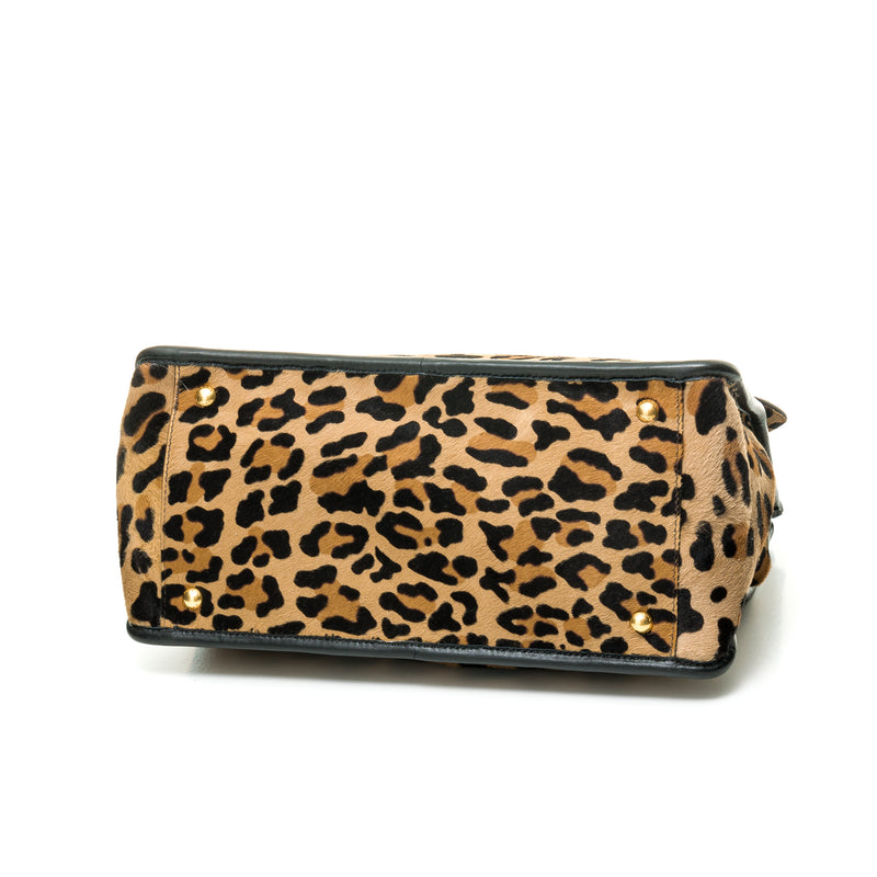 Leopard Top handle bag in Natural Fur, Gold Hardware