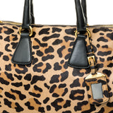 Leopard Top handle bag in Natural Fur, Gold Hardware