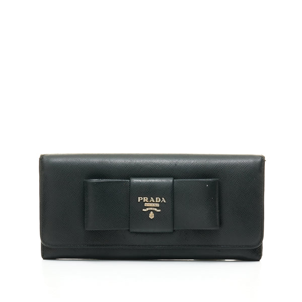 Bow Long Flap Wallet in Saffiano leather, Silver Hardware
