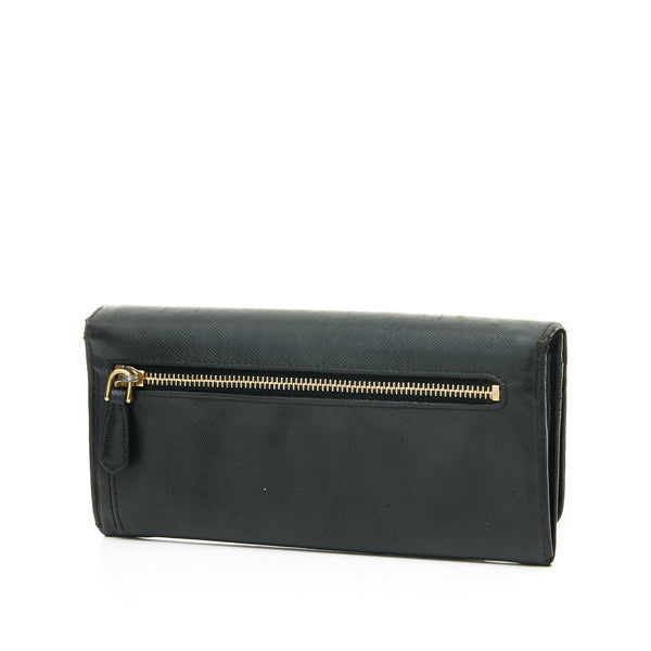 Bow Long Flap Wallet in Saffiano leather, Silver Hardware