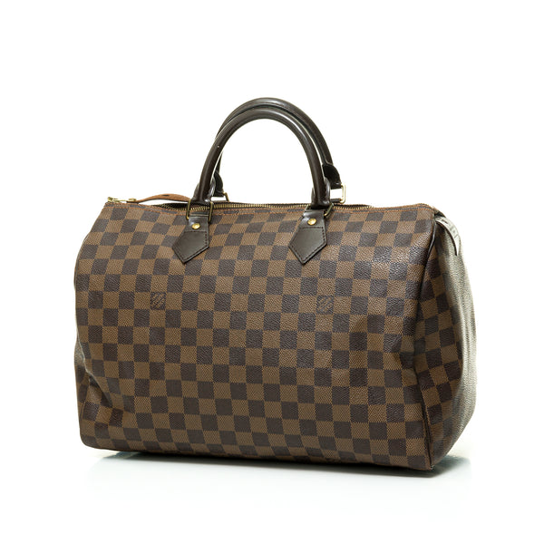 Speedy 35 Damier Top handle bag in Coated Canvas, Gold Hardware