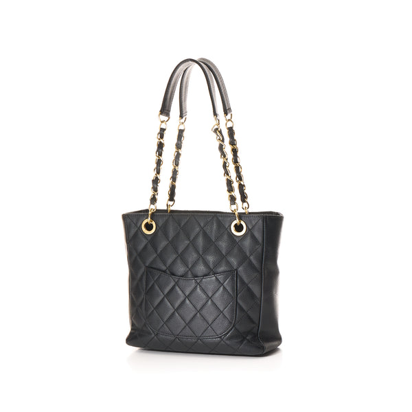 PST Petit Shopping Tote bag in Caviar Leather, Gold Hardware