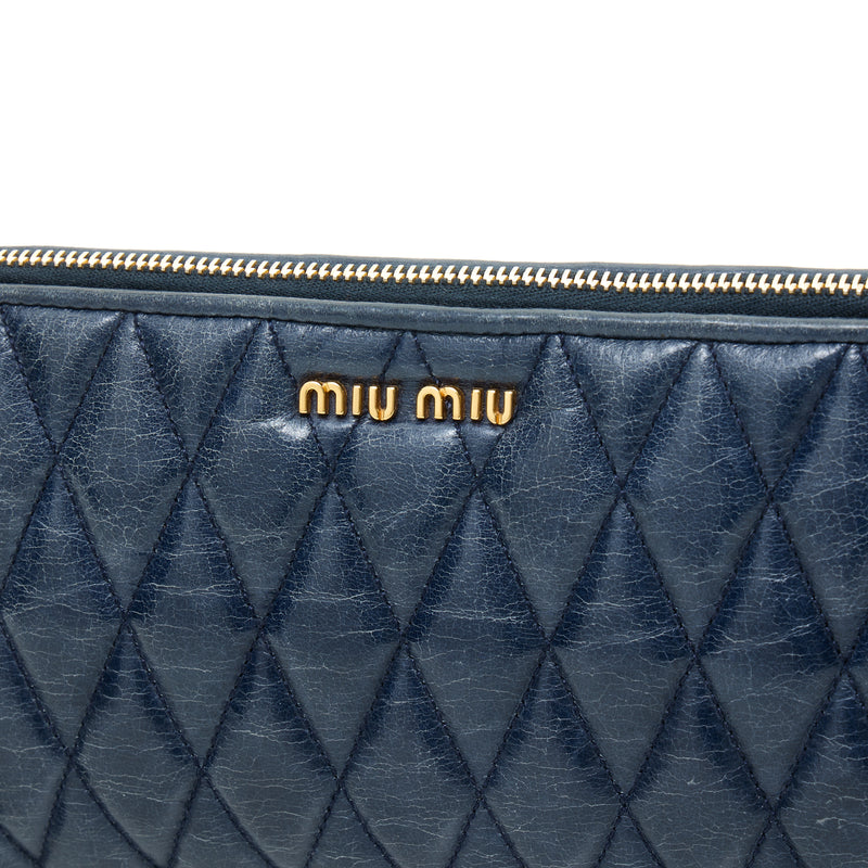 Quilted Pouch in Calfskin, Gold Hardware