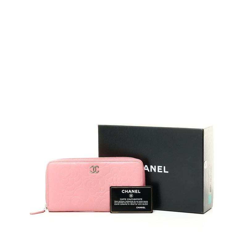 Chanel Camellia Embossed Wallet On Chain WOC Pink Lambskin Silver Hard –  Coco Approved Studio