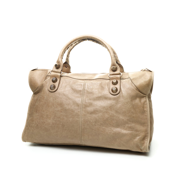 Work Top handle bag in Distressed leather, Gold Hardware