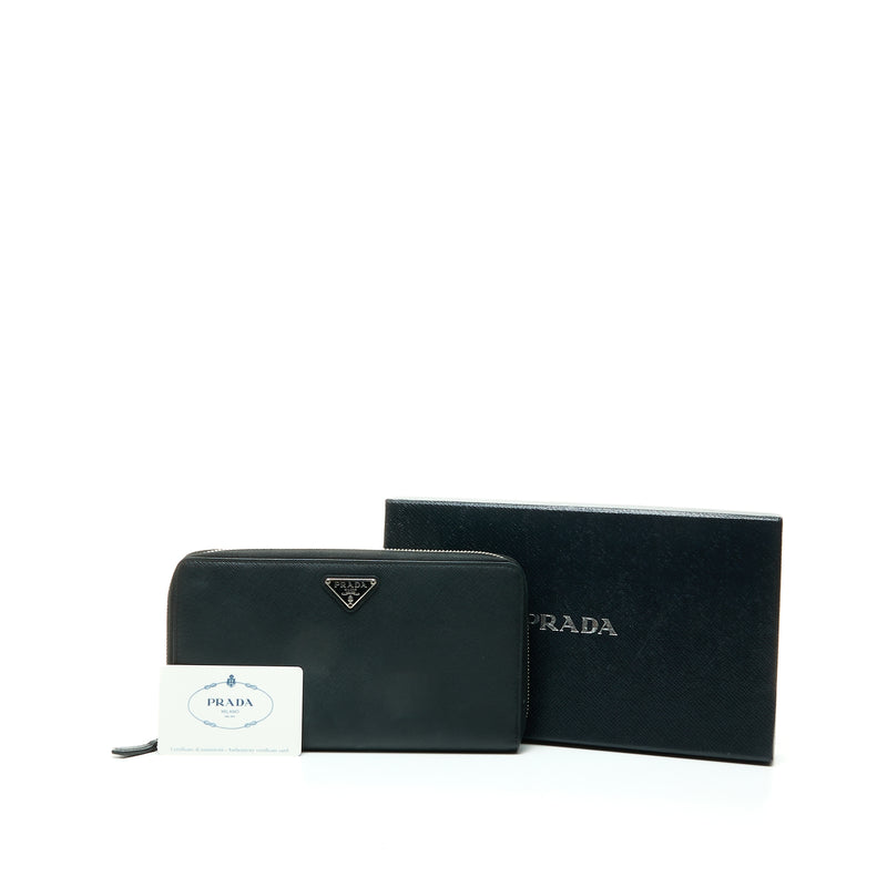 Zip Around Wallet in Saffiano leather, Silver Hardware