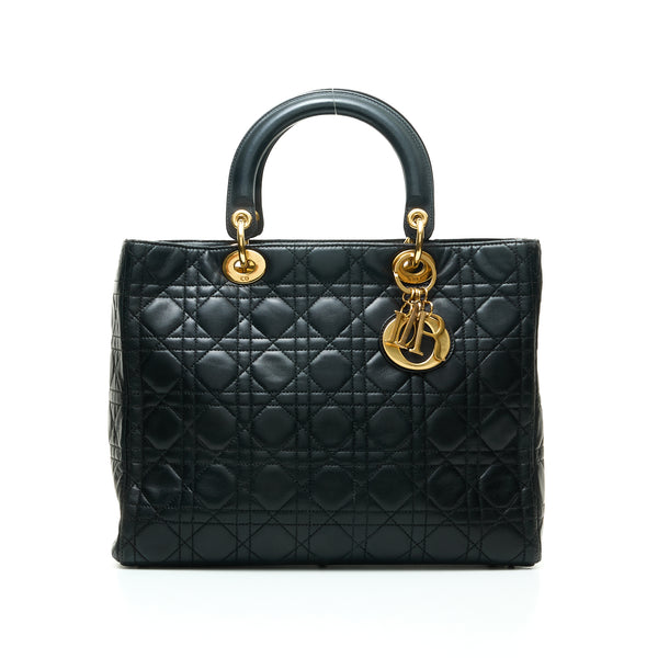 Lady Dior Large Top handle bag in Lambskin, Gold Hardware