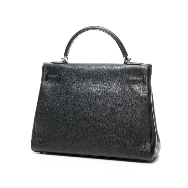 Kelly 32 Top handle bag in Clemence Taurillon leather, Gold Hardware