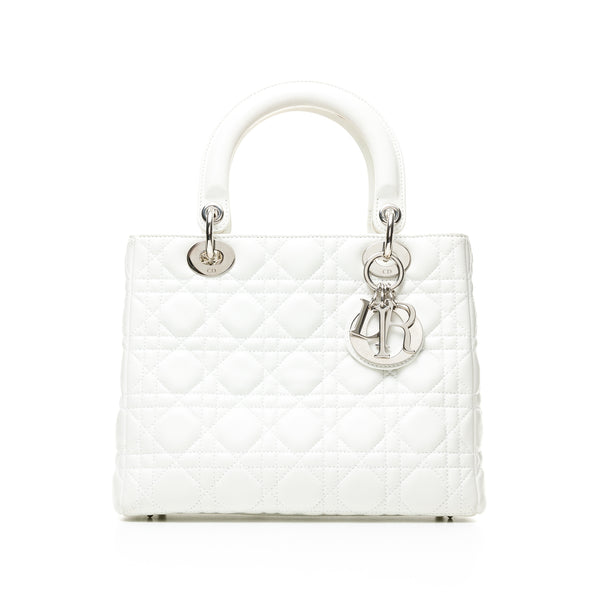 Lady Dior Top handle bag in Lambskin, Silver Hardware