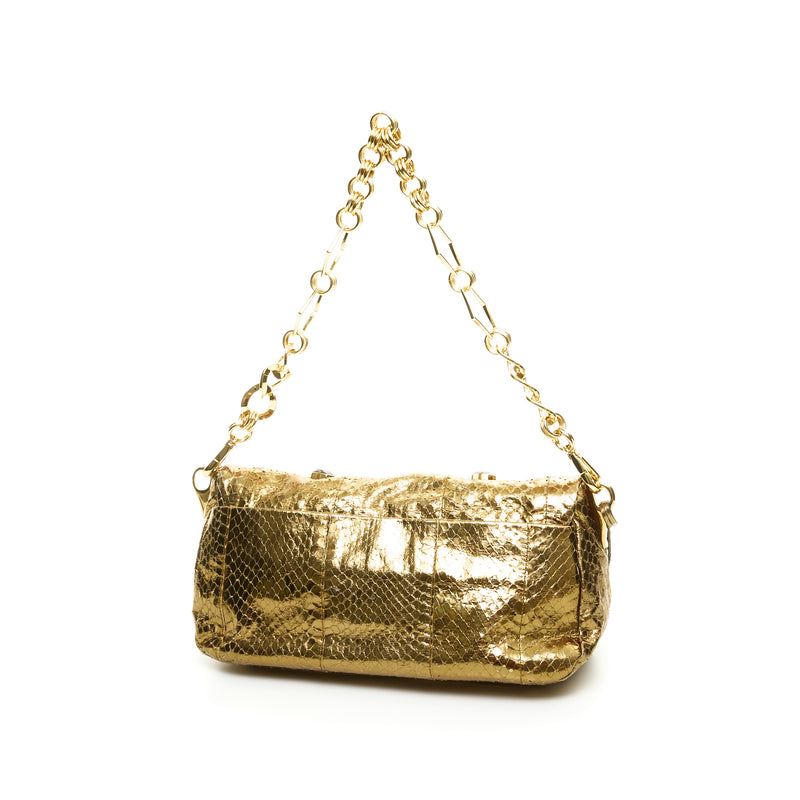 Prada Gold Metallic Snakeskin Jeweled Chain Clutch Bag BP0250 - Yoogi's  Closet