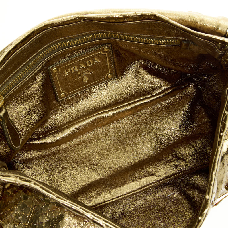 Prada Gold Metallic Snakeskin Jeweled Chain Clutch Bag BP0250 - Yoogi's  Closet