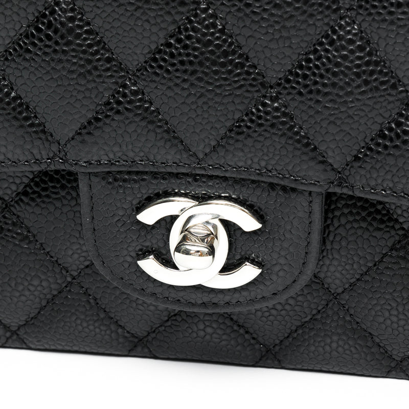 Classic Double Flap Shoulder bag in Caviar Leather, Silver Hardware