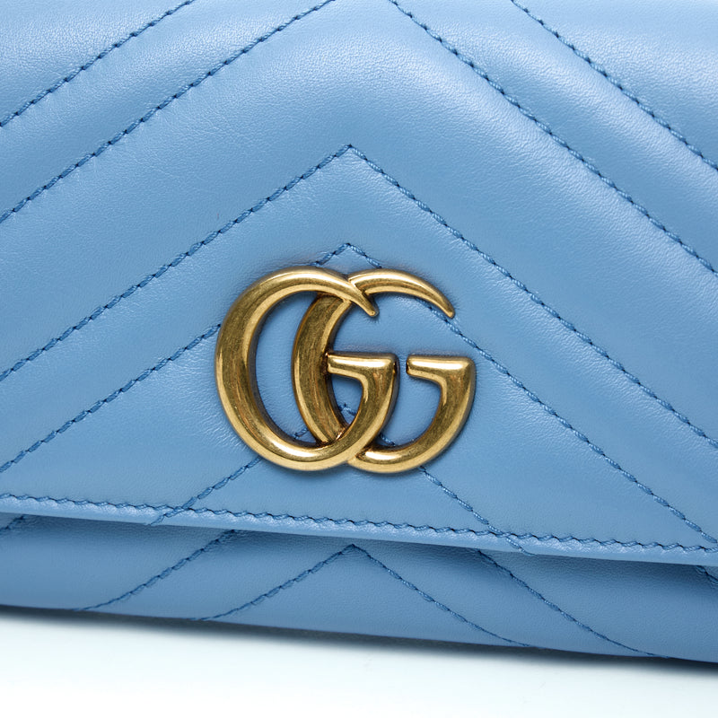 GG Marmont Long Flap Wallet in Calfskin, Brushed Gold Hardware