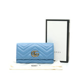 GG Marmont Long Flap Wallet in Calfskin, Brushed Gold Hardware
