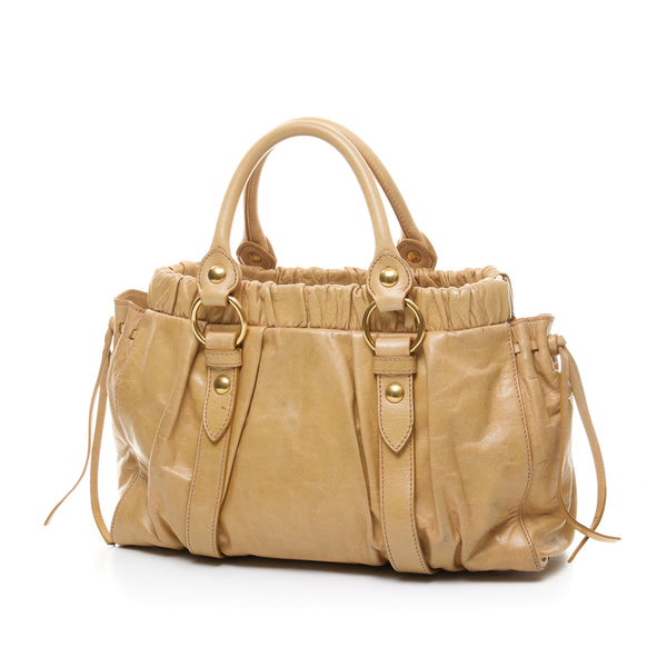 Vitello Lux Two-Way Top handle bag in Distressed leather, Gold Hardware