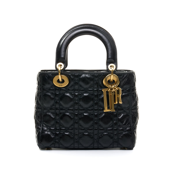 Lady Dior Small Top handle bag in Calfskin, Brushed Gold Hardware