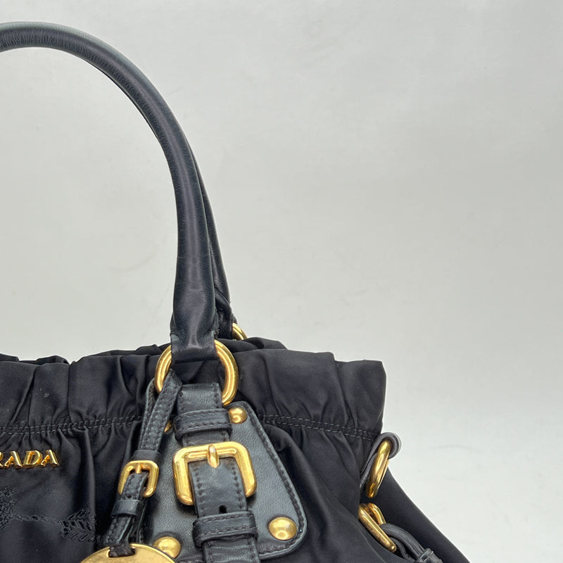 Gaufre Two-way Satchel Top handle bag in Nylon, Gold Hardware