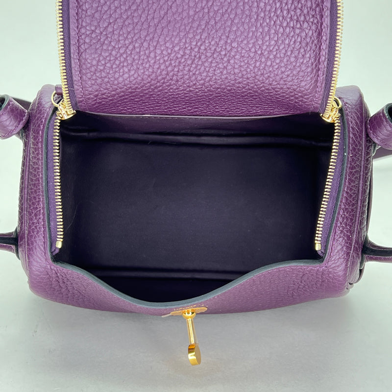 Lindy Mini Shoulder bag in Clemence Taurillon leather, Gold Hardware