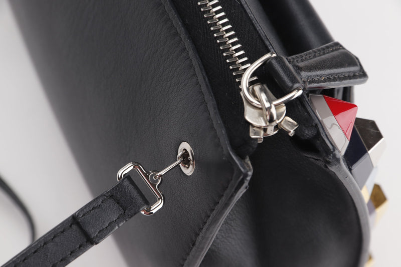 (8M0369-9DF · 178-7032) MULTICOLOR STUDDED CROSSBODY SMALL BLACK LEATHER SILVER HARDWARE, WITH CARD, STRAP & DUST COVER