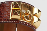 (EXOTIC) HERMES COLLIER DE CHIEN [STAMP P SQUARE (2012)] S FAUVE MATTE ALLIGATOR GOLD HARDWARE, WITH DUST COVER & BOX