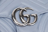 GG MARMONT 443497 493075 MATELASSE SMALL BLUE LEATHER SILVER HARDWARE, WITH DUST COVER & BOX