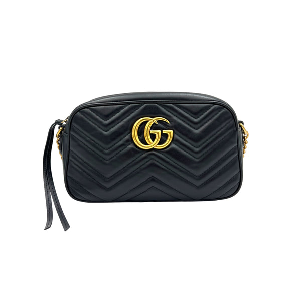 GG Marmont Small Black Crossbody Bag in Calfskin, Gold hardware