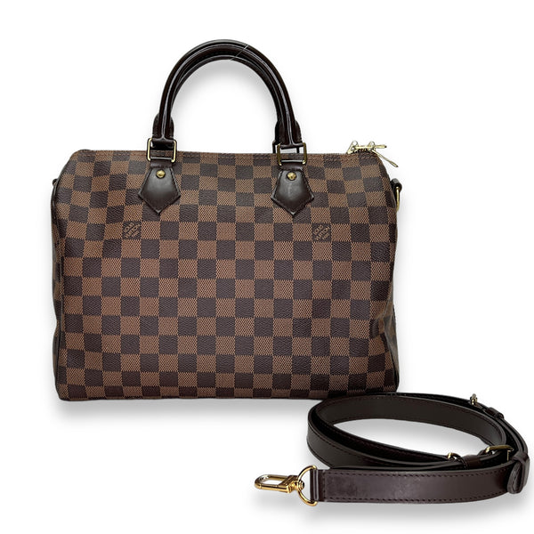 Speedy Bandouliere 30 Damier Ebene Top Handle Bag in Coated Canvas, Gold hardware