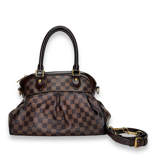 Trevi Brown Top Handle Bag in Coated Canvas, Gold hardware